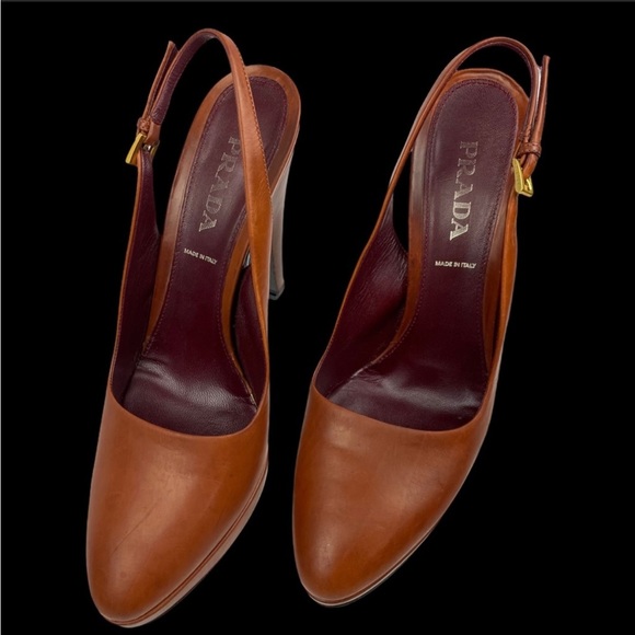 Prada teak sling back round heels AUTHENTIC $$PRICED 2 SELL 💥 - Picture 2 of 16